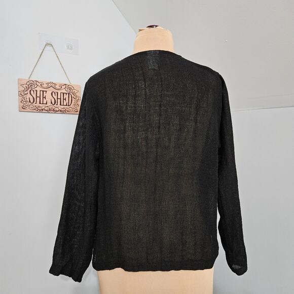 CTC Linens Womens Black Linen Nylon Blend Top Button Front Long Sleeve Small - Picture 3 of 15